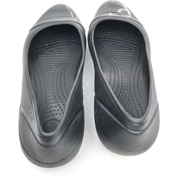 CROCS Gianna Alice Black Flexible Patent Cap Toe Rubber Ballet Flats - Picture 6 of 11